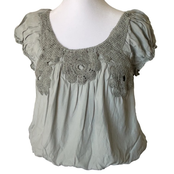 Lucky Brand Crocheted Puff Sleeve Top - Picture 2 of 15